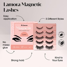 Lamora Magnetic Eyelashes Set - Soft, Cruelty-Free, Easy to Use Reusable Fake Eye Lashes, No Glue, Natural & Dramatic Looking Magnetic Lash Kit, For Any Occasion, Loved by Makeup Pros & Beginners