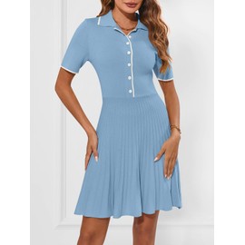 MEROKEETY Women's 2025 Casual Short Sleeve Long Dress Elegant Flowy Pleated Formal Cocktail Party Dress, Grey Blue, Small