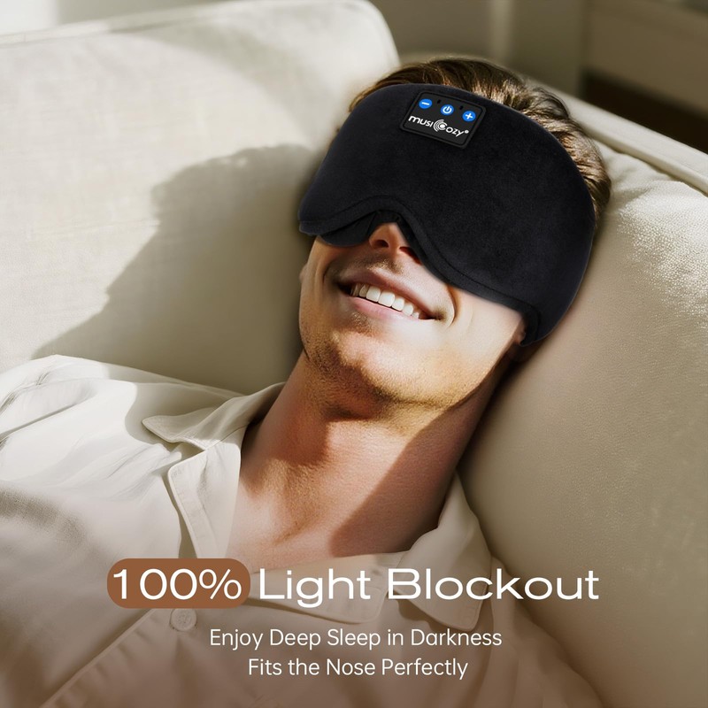 MUSICOZY BambooCotton Sleep Mask Headphone with Dual Removable 3D Eye