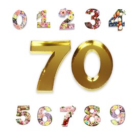 10" Cardboard Number Shape Box Fillable Tray, Anniversary Birthday Party Decor, Cardboard Serving Tray for Snack Food Candy Cookies (Gold, 70)