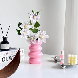 BLOFLO Florero hidropónico de vidrio de color, florero de vidrio rosa de 7 pulgadas, jarrón floral de vidrio geométrico de cuatro capas para decoración del hogar, florero moderno de burbujas para