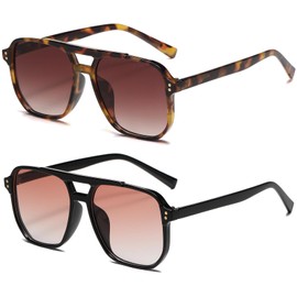 Breaksun Retro Square Aviator Sunglasses for Women Men Trendy 70s Square Sun Glasses Vintage Shades (Tortoise/Brown Gradient+Green/Brown Gradient)