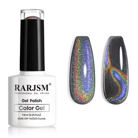 RARJSM Cat Eye Gel Nail Polish, Galaxy Chameleon Magnetic Gel Polish Black Holographic Glitter Gel Soak Off UV LED DIY Manicure Art for Salon Designs and Home DIY 7.5ML/0.26fl oz