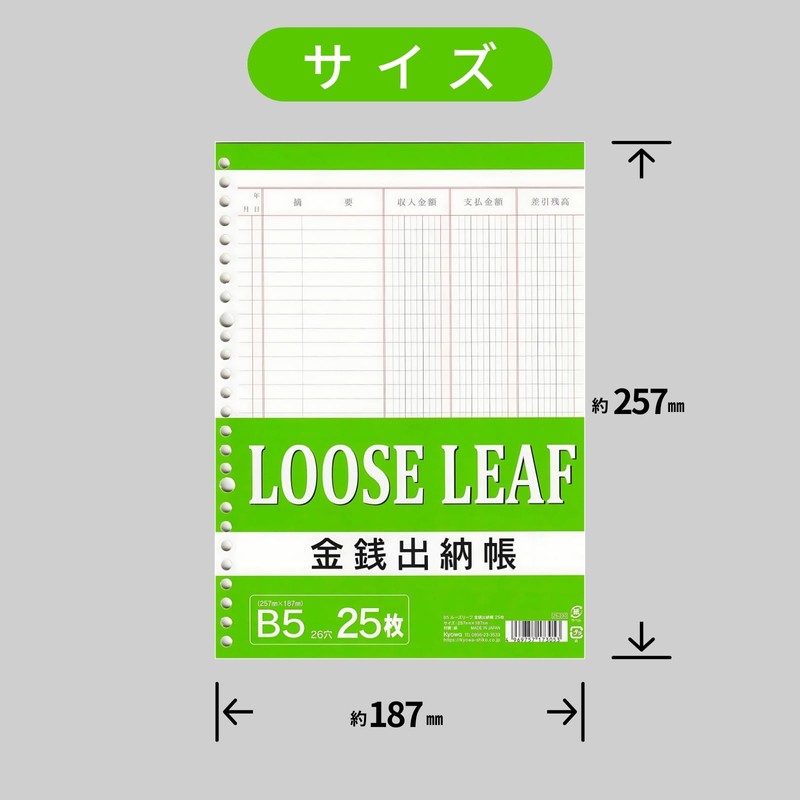 Cash Receipt and Disbursement Ledger, Loose Leaf, B5, 26 Holes,