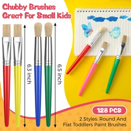 128 Pcs Paint Brushes for Kids Paint Brushes Bulk Toddler Children Paint Brush Set Large Chubby Paintbrushes Flat and Round Paint Brush for Washable Paint Acrylic Paint Preschool Art Supplies Craft