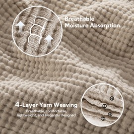 SOULFUL Muslin Throw Blanket with Tassels - Soft Twin Cotton Throw Blanket for Couch or Bed, Lightweight and Breathable Gauze for All Seasons, Light Tan, 60" x 80"