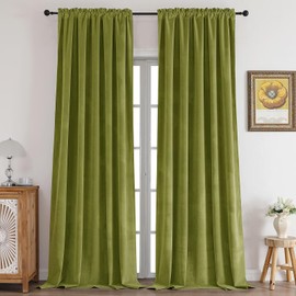 CUCRAF Olive Green Velvet Curtains 96 inches Long, Soft Room Darkening Rod Pocket Blackout Curtain, Thermal Insulated Noise Reduction Window Drapes for Living Room Bedroom (52 x 96 Inch, 2 Panels)