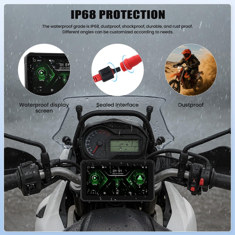 Portable Motorcycle Carplay Screen with Wireless CarPlay Android Car, 6