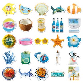 50 Packs Beach Stickers Water Bottles Laptop Phone Motorcycle Computer Guitar Skateboard Hydroflasks Sea Vinyl Sticker Waterproof Aesthetic Trendy Decals for Teens Girls Adults