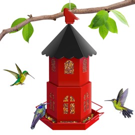 Bird Feeders for Outdoors Hanging, ULENDIS Metal Bird feeders for Outside Attracting Wild Birds, Installation-Free Large Bird Feeder for Garden Cardinal Finch Blue Jay (Red)
