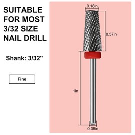 C12rtive 5-in-1 Tungsten Carbide Nail Cutter Bit, Cuticle Nail Cutter Bits for Acrylic Nails, Two-Way Rotation, 3/32 Professional Cutter Bits for E-File Nail Drill (Fine)
