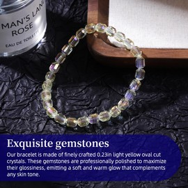 HANGINTHERE Aurora Crystal Stretch Bracelet - Elastic Design, 7in/18cm, 0.3OZ/10g with 6mm Light Yellow Oval-Cut Crystals - Velvet Pouch Included