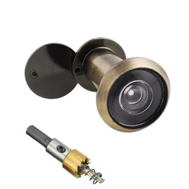 Brass Door Viewer with Privacy Screen, 220° Wide Angle Optical Glass Lenses, Drill Hole Diameter 16 mm, Brass Spy with Hole Drill with Drill, Adjustable Length Door Viewer for 35-60 mm Thick Doors,