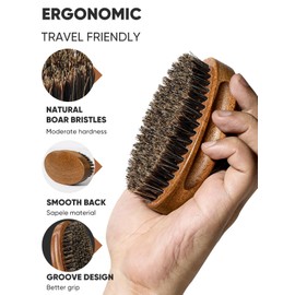 Bituemly Beard Brush, Natural Boar Bristles Beard Brush for Men and Wooden Sandalwood Pocket Beard Comb Set, Facial Hair Grooming Kit with Mustache Scissors as a Styling Tool, Growth, Detangles, Shine