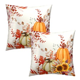 Giwawa Fall Throw Pillow Covers 18 X 18 Inch Set of 2, Autumn Pumpkin Leaves Sunflowers Square Thanksgiving Farmhouse Pillowcase Hidden Zipper Cushion Cover for Sofa Bed Couch Home Decor