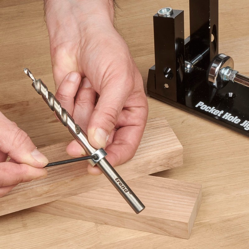 Trend HSS Pocket Hole Drill Collar, 9.5mm, Adjustable Depth Setting