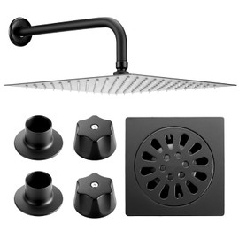 Regaderas para Baño Alta Presion, MTQ Regadera Cuadrada de 12 Pulgadas con Brazos de Ducha de 40 cm, Cabezal de ducha de Acero Inoxidable con Coladera para Regadera y Manerales de Metal (12 Pulgada)