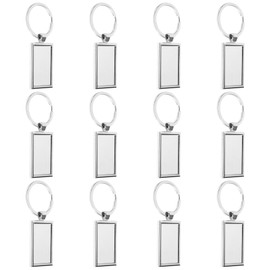 Giyofom 12 Pieces Sublimation Blank Keychain Rectangle Metal Heat Transfer Keychain Blank Key Rings for DIY Crafts Supplies
