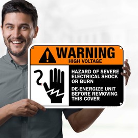 Warning High Voltage Hazard Of Severe Electrical Shock Or Burn Sign, 12x18 Inches, 55 mil thick HDPS (high density polystyrene), Made in USA by My Sign Center