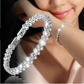 mciskin Bracelets for Women Crystal Zircon Roman Style White Silver Plated CZ Classic Tennis Bracelet (Gold)