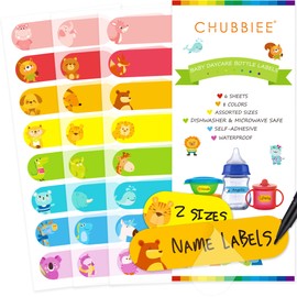 Baby Daycare Bottle Bag Labels, Self-Laminating, Waterproof Write-On Name Stickers, Assorted Sizes & Colors, Pack of 64