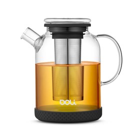 Doli 1.5 litre teapot with strainer insert, for 1-8 cups of tea, long stainless steel strainer for pure aroma, fireproof and dishwasher safe, black