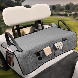 CROTIRAD Golf Cart Seat Covers with 4 Side Pockets, Universal Club Car Seat Covers Towel Blanket with 4 Front Pockets & Nonskid Bottom Compatible with EZGO and More 2 Person Seats Golf Carts, Gray