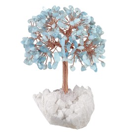 mookaitedecor Natural Aquamarine Crystal Money Tree with Rock Quartz Cluster Base, Healing Crystal Feng Shui Tree for Table Display Home Decoration