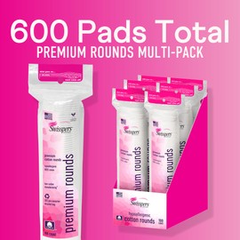 Swisspers Premium Cotton Rounds, Dual Sided Pads - 100 Pads (Pack of 6) - 100% Pure Chlorine-Free Cotton, Hypoallergenic & Dermotologist Tested - Cotton Pads for Makeup & Nail Polish Removal