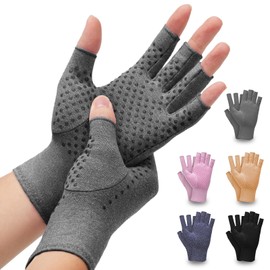 DRNAIETY 2 Pairs Arthritis Compression Gloves- for Hand Arthritis, Carpal Tunnel Pain, Rheumatoid Arthritis, RSI, Fingerless, Anti-Slip, Breathable Gloves for Men & Women, Typing, Daily Use(M, Gray)