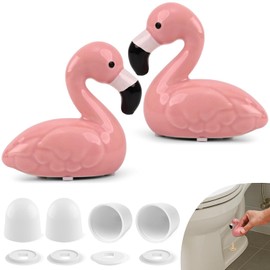 NEEXAN Pink Flamingo Toilet Bolt Covers Decorative Set – 2 Ceramic Flamingo Toilet Bolt Caps and 4 Universal Toilet Screw Cover Caps, Fun Bathroom Décor & Gift Idea