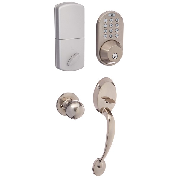 MiLocks BTF-02SN Digital Deadbolt Door Lock and Passage Handle Set Combo with Keyless Entry via Keypad Code for Exterior Doors, Satin Nickel
