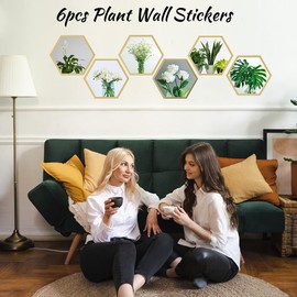 Plant Wall Stickers 6pcs, Lifelike Green Plant Flower Wall Art Stickers Waterproof Wall Sticker Wall Decal for Living Room Bedroom Kitchen Office Decor