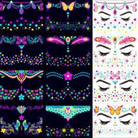 8 Sheets Face tatoos Glow in The Dark Face stickers and Luminous Stickers Tattoo for Party Makeup (F09-16)