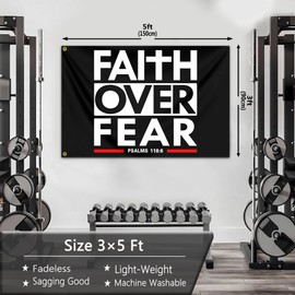 Faith Over Fear Flag 3x5 Ft Christian Jesus Flags Inspirational Gym Flags for Home Motivational Gym Wall Fitness Decor And College Dorm Room Bedroom Office Sign Banner Decor