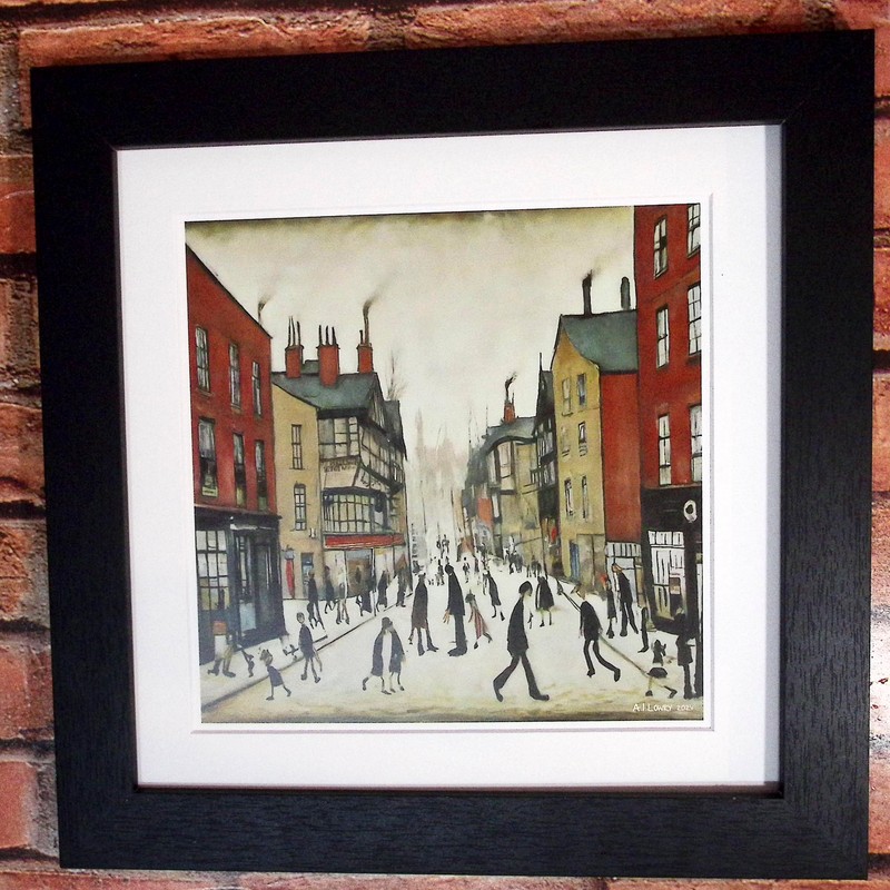 Greetingles Lowry-Style 12"/31cm Square Framed Print. Beautiful Black Ash Frame
