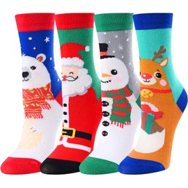 HAPPYPOP Christmas Gifts Stocking Socks for Girls Boys - Secret Santa Socks Redeer Socks, Xmas Stocking Stuffers for 4-6 Years, Christmas Socks 4 Pack