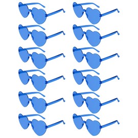 NACHLYNN 12 Pairs Blue Heart Sunglasses for Women Rimless Heart Shaped Sunglasses Candy Color Glasses for Party Favors