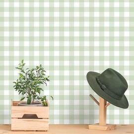 Cohoo Home Green Plaid Peel and Stick Wallpaper Boho Plaid Contact Paper for Cabinet Green Checkered Gingham Contact Paper Self Adhesive Removable Wallpaper Bathroom Nursery Waterproof 17.3inW 78.7inL
