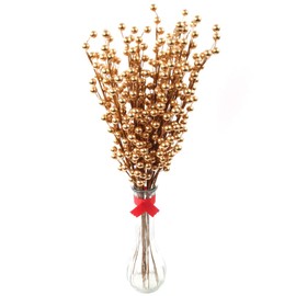 Pack of 12 Artificial Berry Twigs with Gold Berries - 17 Inches Tall - Realistic and Lifelike Berry Spray Stems - Ideal for DIY Floral Arrangements and Holiday Decorations