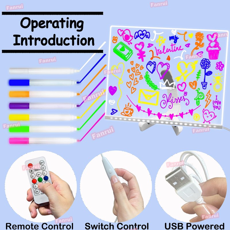 Fanrui 15.75" x 11.81" LED Light-Up Whiteboard - Remote Control,