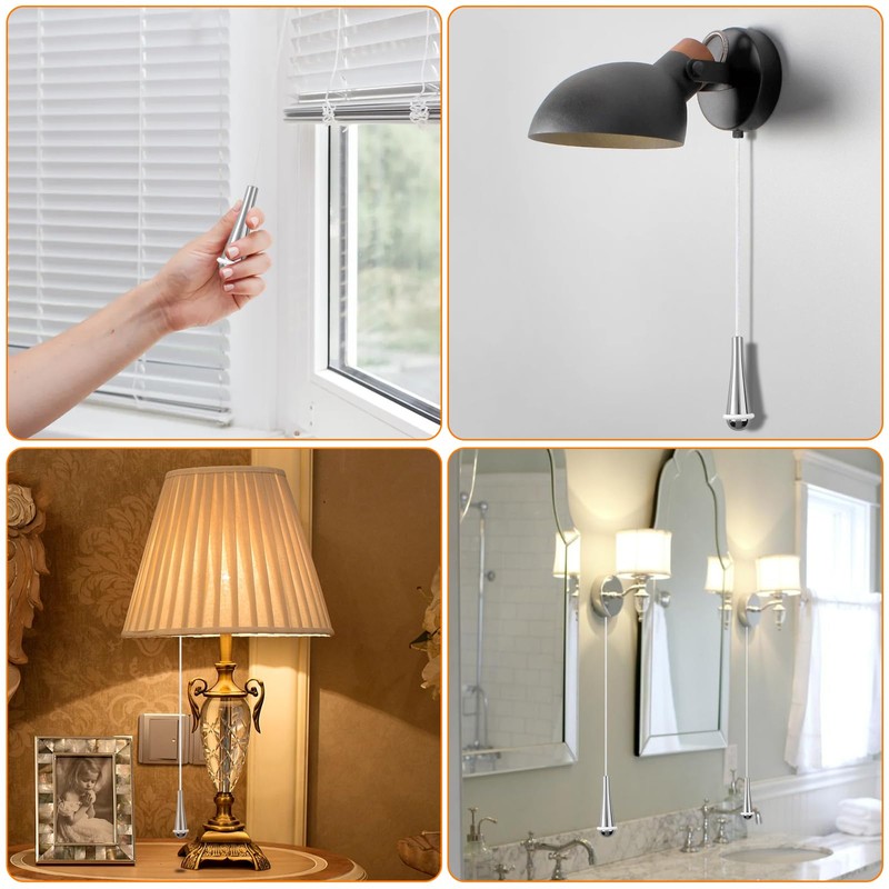 NewZC 2 Pcs Teardrop Light Pull Cord Handle Rubber Chrome