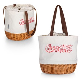 PICNIC TIME Coronado Willow Basket, Picnic Bag, Beach Tote, Coca-Cola-Beige Canvas