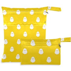 visesunny Chick Animal 2Pcs Wet Bag with Zippered Pockets Washable Reusable Roomy Diaper Bag for Travel,Beach,Daycare,Stroller,Diapers,Dirty Gym Clothes,Wet Swimsuits,Toiletries