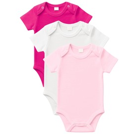 rise&Raba Baby Bodysuit 3 Pcs | 100% Organic Cotton Half Sleeve Comfortable Button Baby Vests for Boys and Girls | Cute,Cosy, Soft 0-4 Years Unisex Onesies (White-Fuchsia-Pink, 2-3 Year)