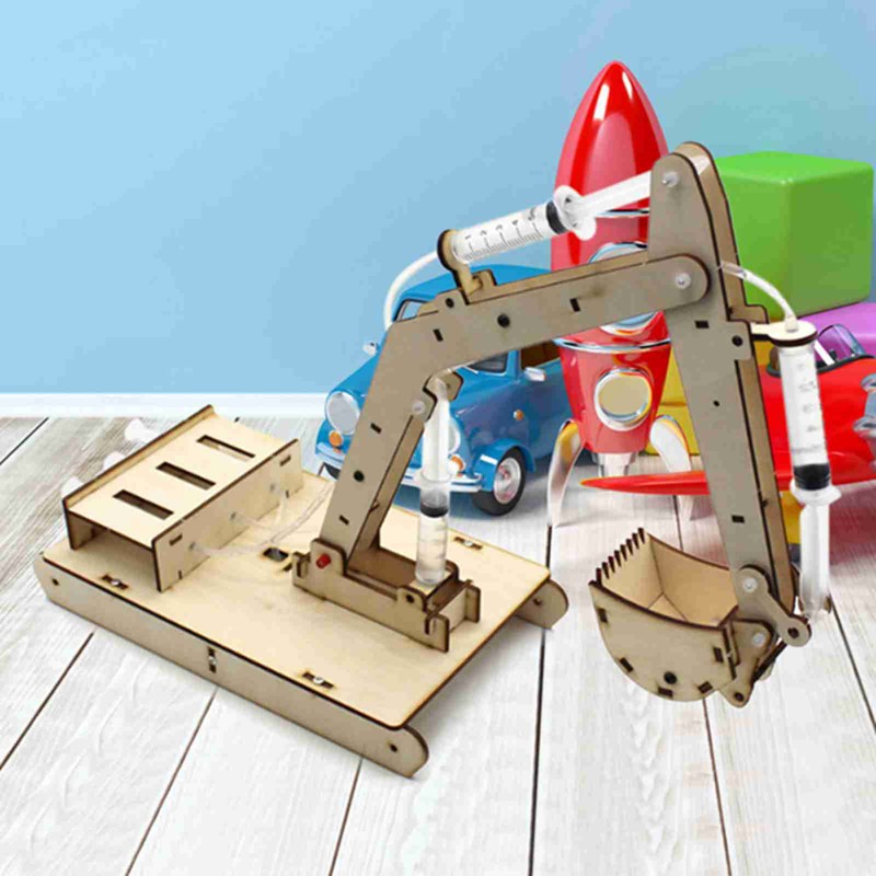 Manual DIY Model Toy Hydraulic Wooden Excavator Assembly Model Set