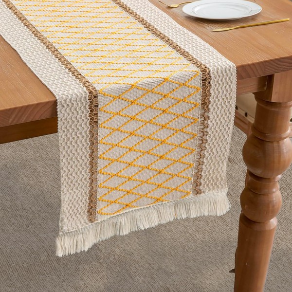 duduta Yellow Boho Macrame Table Runner 12 x 48 inch,