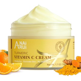 ANAiRUi Turmeric Vitamin C Face Cream, Moisturising Collagen Face Cream Against Dark Spots, Wrinkles, Anti-Ageing, Even Skin Colour, Christmas Gifts for Women, 50 g