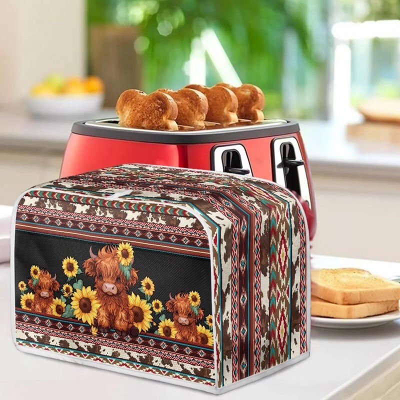 Lotusorchid Highland Cow Print Toaster Cover - 4 Slice, Washable,
