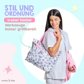 Nurse is Love Women's Tote Bag for Nurses - Large Bag with Many Compartments - Canvas Bag - Carry Bag Stowing Stethoscope, Bandage Scissors, Surgical Hood, White Unicorns